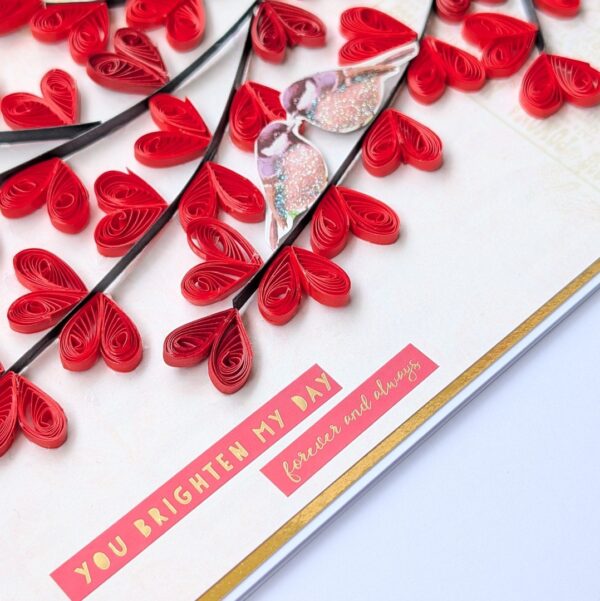 Quilled hearts and Love Birds Greeting card