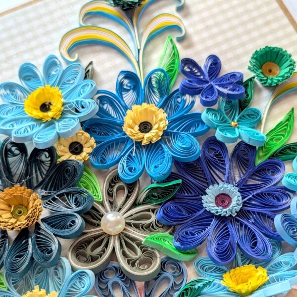 PXL_20260913_095256675 A4 size Blue quilled flowers Greeting Card
