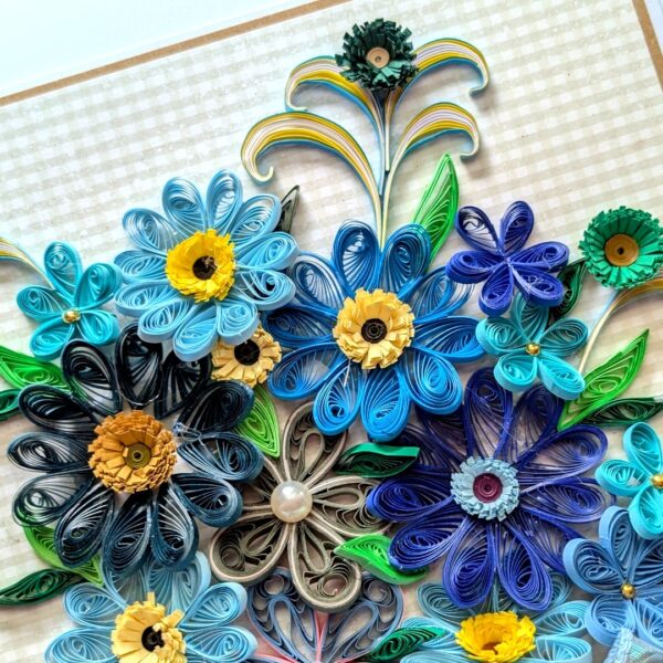 PXL_20260913_095305050 A4 size Blue quilled flowers Greeting Card