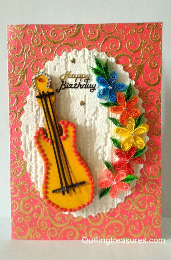 Guitar and Quilled Flowers Greeting Card image Guitar and Quilled Flowers Greeting Card image
