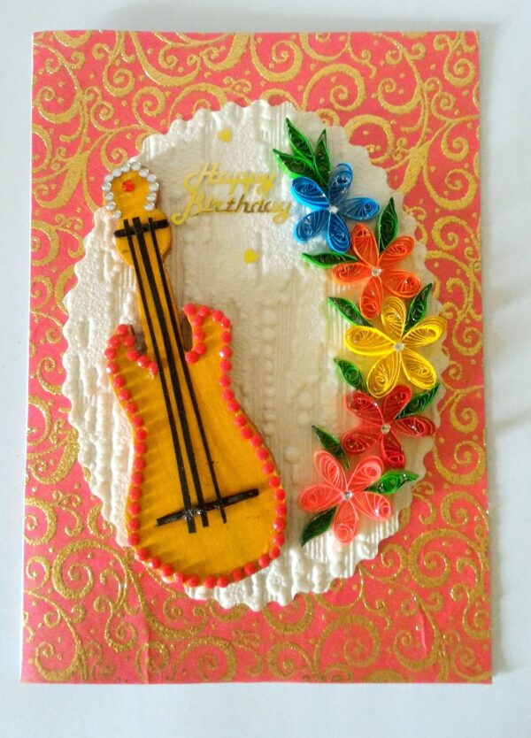 Guitar and Quilled Flowers Greeting Card image Guitar and Quilled Flowers Greeting Card image
