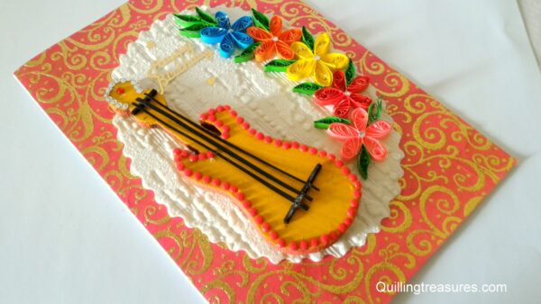 Guitar and Quilled Flowers Greeting Card image Guitar and Quilled Flowers Greeting Card image