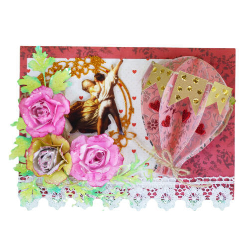Romantic 3d Paper Hot Air Balloon with Handmade Roses Greeting Card image