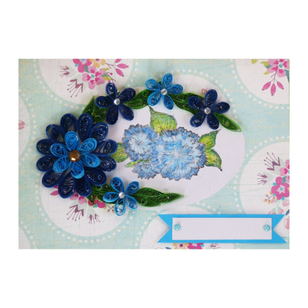 Sparkling Quilled Blue Flowers in Circle Greeting Card image Sparkling Quilled Blue Flowers in Circle Greeting Card image