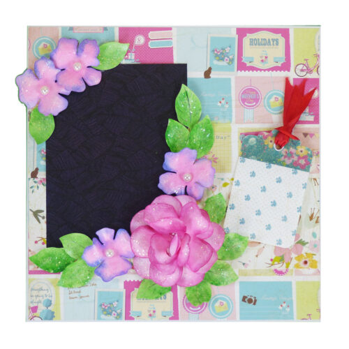 Sparkling DieCut Handmade paper Flowers Pink Greeting Card image