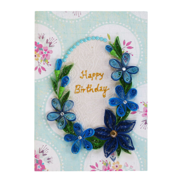 Blue Themed Quilled Flowers Greeting Card Birthday image