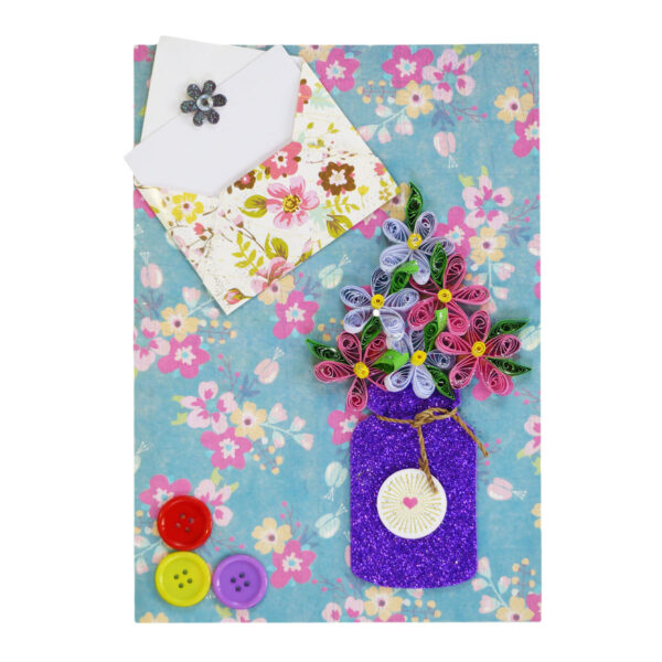 Quilled Flowers in Sparkling Purple Jar Greeting Card image Quilled Flowers in Sparkling Purple Jar Greeting Card image