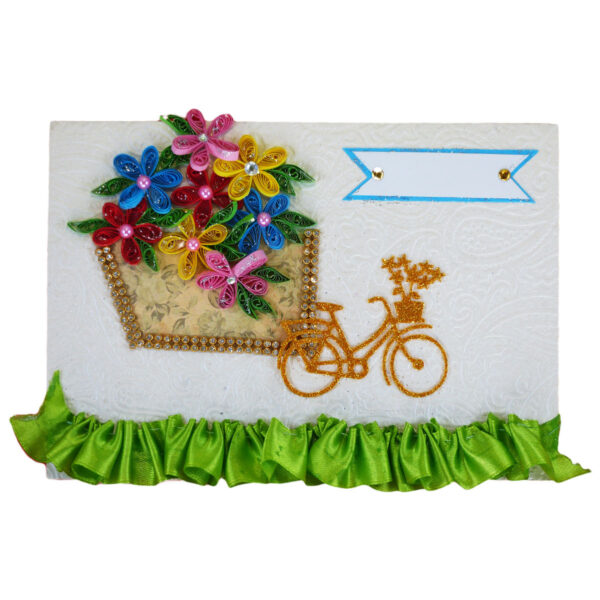 Sparkling Bicycle with Quilled Flower Basket Greeting card image Sparkling Bicycle with Quilled Flower Basket Greeting card image