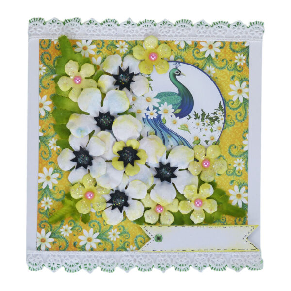 Sparkling white paper flowers handmade greeting card image Sparkling white paper flowers handmade greeting card image