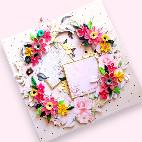 Quilled Floral Garland Big card with Lights