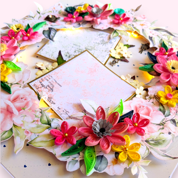 Quilled Floral Garland Big card with Lights