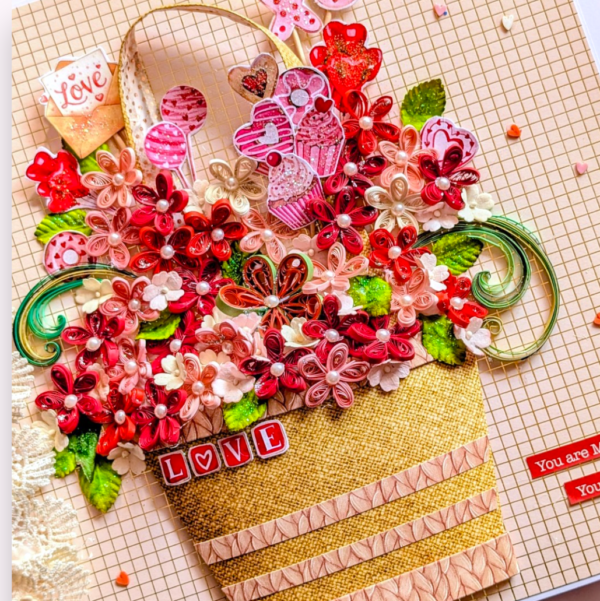 Quilled Valentine Floral Bouquet Greeting Card