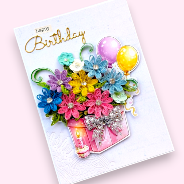 Multi Quill Flowers In Gift box Greeting Card