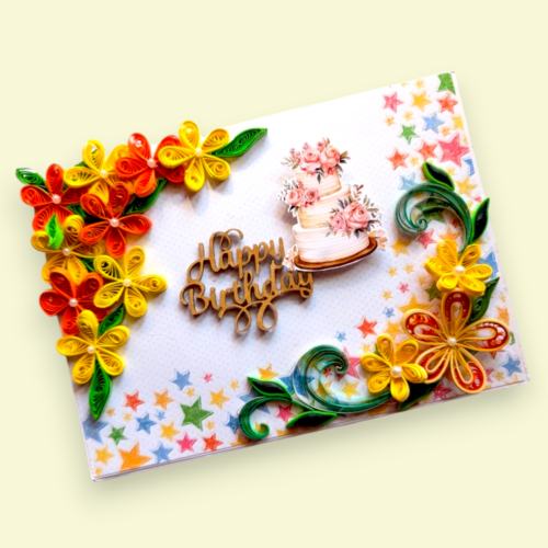 Yellow Orange Quilled Birthday Greeting Card image