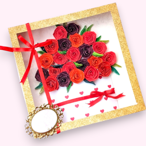 Quilled greeting card in box - Red Roses