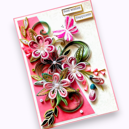 Pink Quilled Flowers Greeting Card