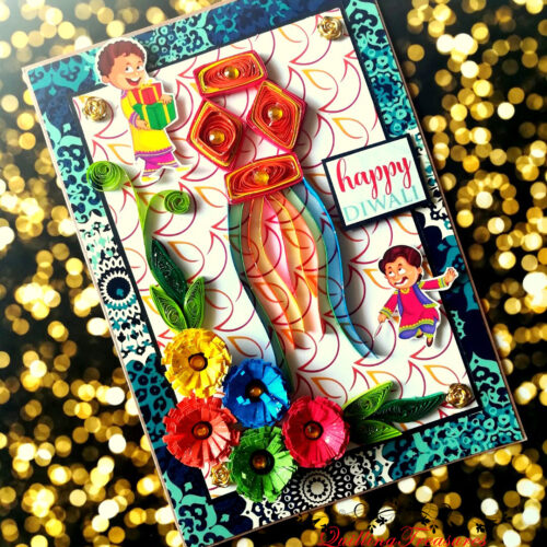 Sparkling Handmade Quilled Diwali Greeting Card D5 image