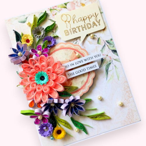 Sparkling Pinks Quilled Flowers Card