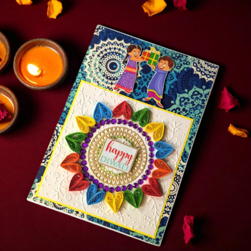 Sparkling Handmade Quilled Diwali Greeting Card D12 image