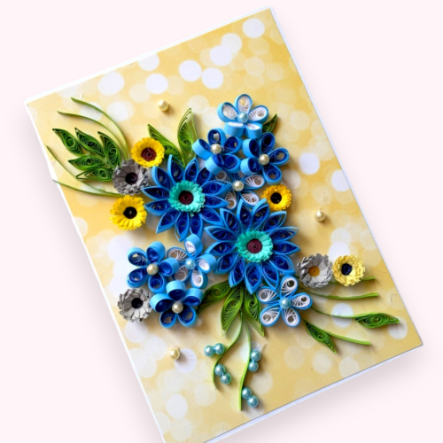 Blue Themed Quilled Flowers Greeting Card