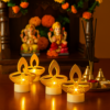 1000169633 Golden Diya LED Tealight Candles – Elegant Flameless Decor (6 Pc Set)