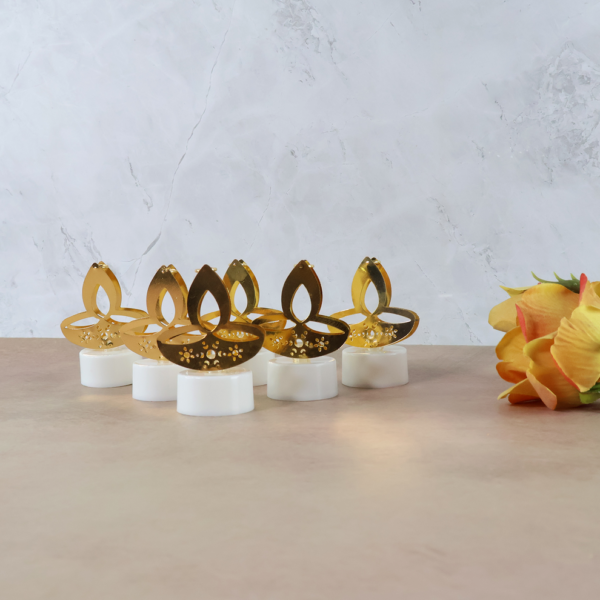1000169636 Golden Diya LED Tealight Candles – Elegant Flameless Decor (6 Pc Set)