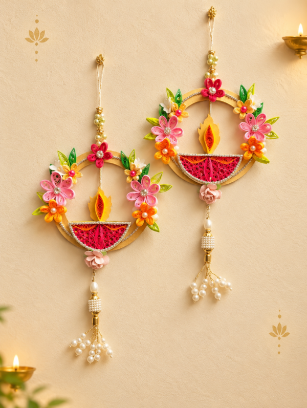 Festive Quilled Diya Wall Hangings (1) Diwali Quilled Wall hangings Set of 2 in Gift box