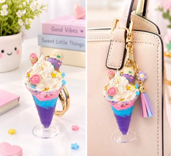 Pastel Dessert Charm_ Tabletop to Handbag Candy Cloud Ice Cream Charm Keychain