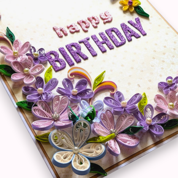 Quilled purple birthday card-Photoroom (1) A4 size Purple quilled Flowers Birthday card
