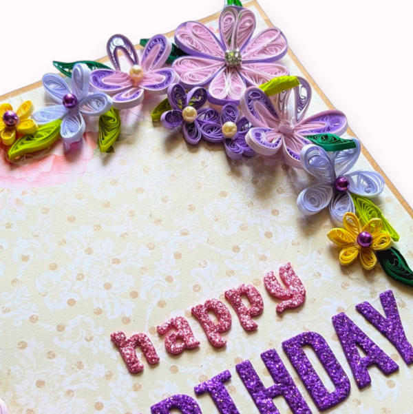 Quilled purple birthday card-Photoroom (2) A4 size Purple quilled Flowers Birthday card