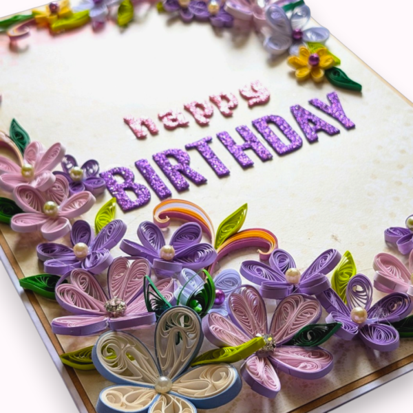 Quilled purple birthday card-Photoroom (3) A4 size Purple quilled Flowers Birthday card