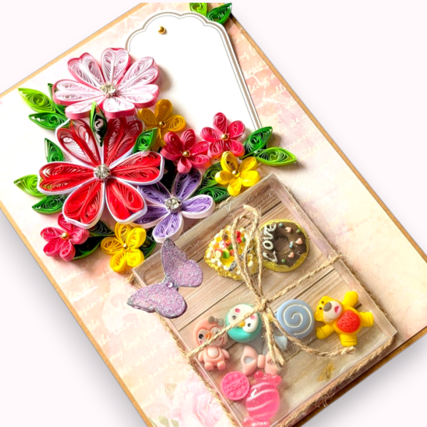Quilled shaker card-Photoroom (1) Multicolor Quilled flowers with cute shaker charms
